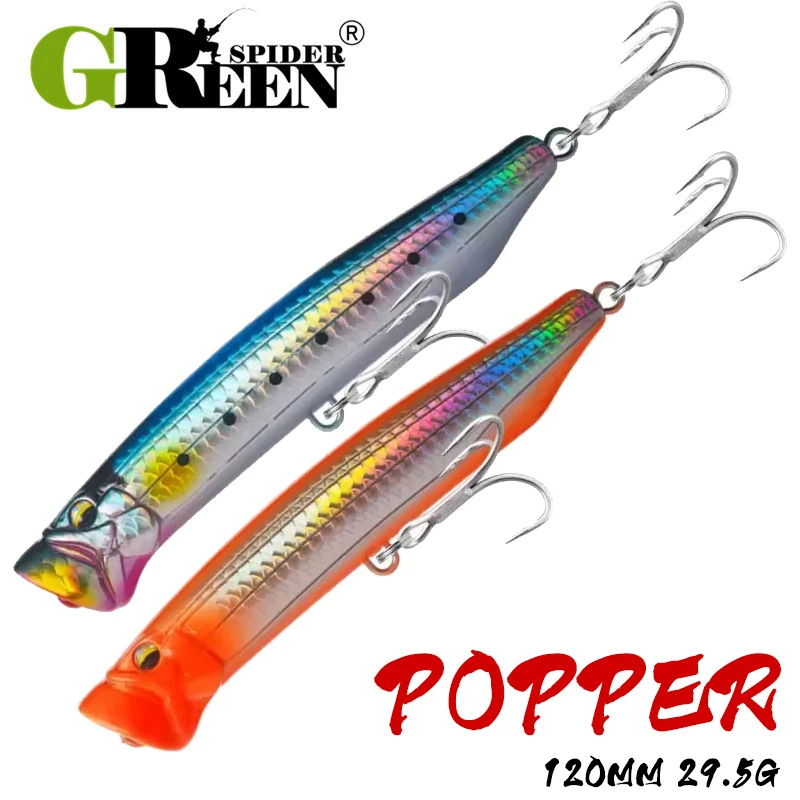 Fishing Lure Popper - GREENSPIDER umpan pancing apung, baru 120mm